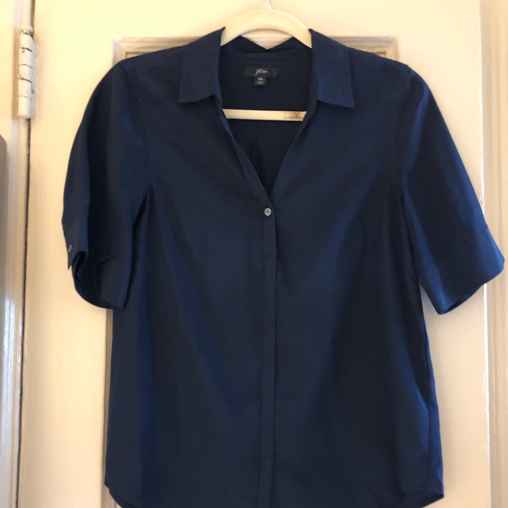 Jcrew silk navy short sleeve blouse XS